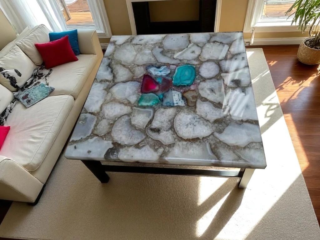 Square White Agate Coffee Table – Modern Elegance for Stylish Homes